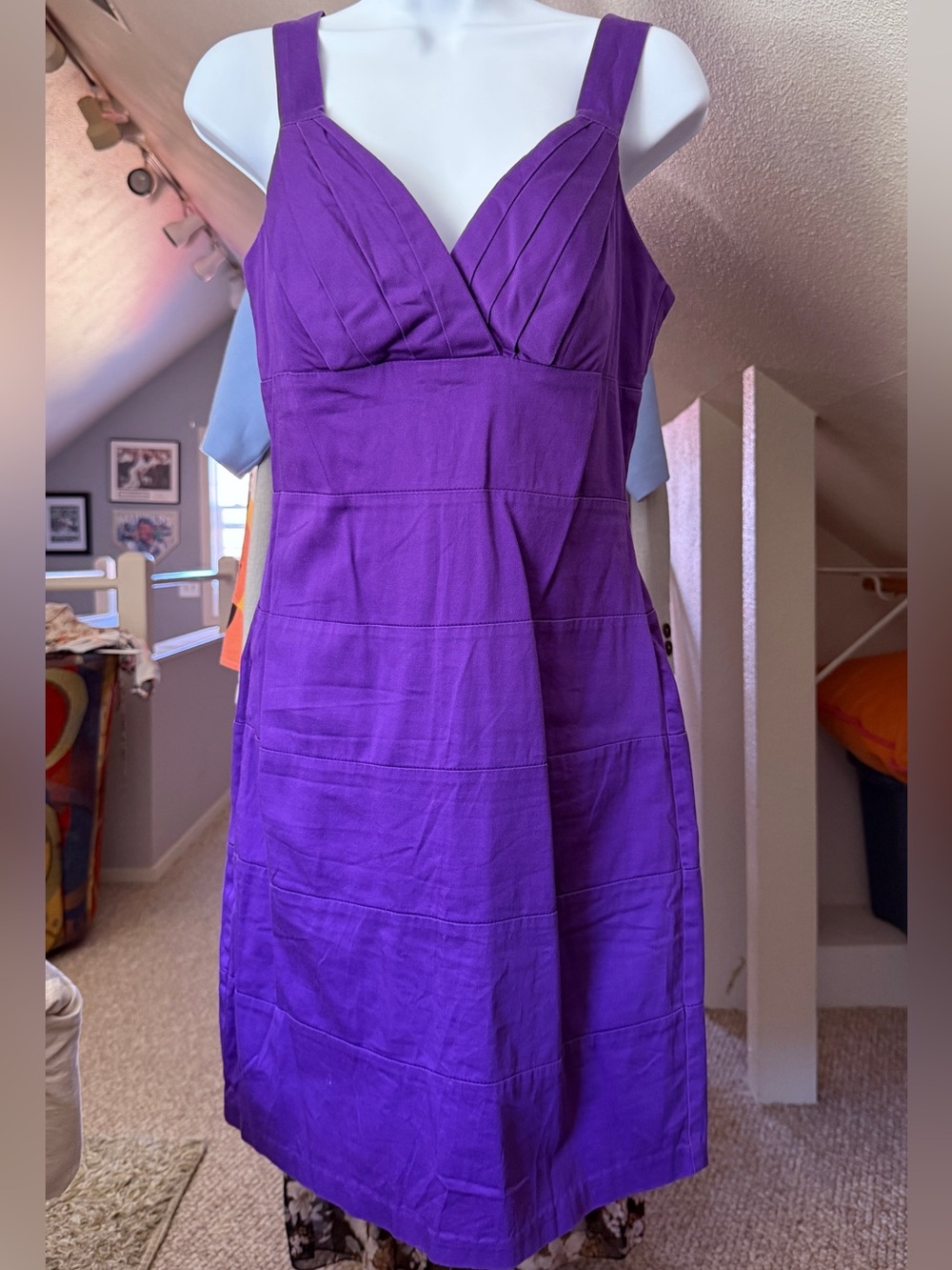 Sleeveless V-Neck Purple Cotton Blend Dress